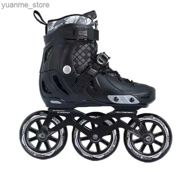 Skates à rouleaux en ligne Adultes Roller Skates Chaussures avec 85A 3x110 mm Étudiant garçons filles Street Road Racing Speed Inline Patines Black Y240410