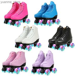 Rouleaux en ligne patins à rouleaux en cuir artificiel patines patines 4 roues rouleaux rouleaux pour patinage féminin hommes adultes chaussures de patin à deux lignes pu cuir y240410