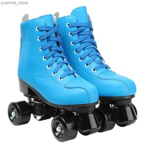 Inline rolschaatsen Black Wheels Roller Skates Women Men Men Roller Skate Shoes Quad Sneakers Beginner Outdoor Skating Adult Dubbele rij 4-wielpoelie Y240410