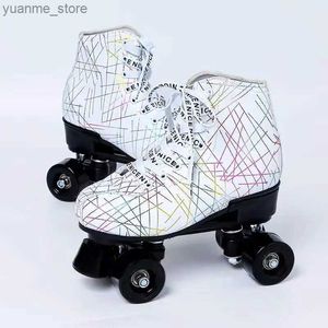 Inline rolschaatsen zwarte witte lederen rolschaatsen schoenen voor mannen en vrouwen flash dubbele rij 4-wiel skateboard sneakers y240410