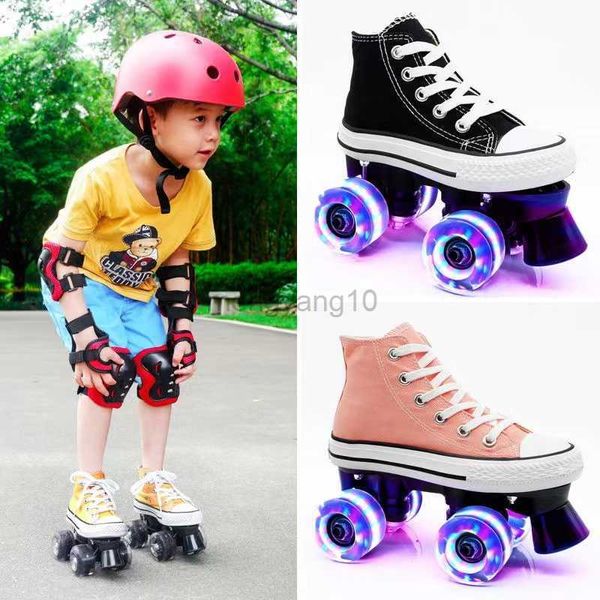 Patins à roulettes en ligne garçons filles enfants quad patinage double rangée patins à roulettes unisexe chaussures en toile patines pour enfants débutants deux lignes 4 roues flash HKD230720