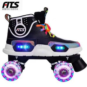 Patins à roulettes en ligne Garçons Filles Enfants LED Flash Noir Patins Enfants Patins À Roulettes Chaussures Patines Coulissantes Quad Patinage Baskets 4 Roues 2 Rangées HKD230720