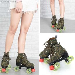 Skates à rouleaux en ligne camouflage quad roller chaussures de patinage adultes hommes clignotant la double rangée 4 roues patins de patinage de patinage de patinage extérieur 2024 y240410