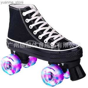 Inline rolschaatsen canvas quad roller skates schoenen patines met 4 wielen dubbele rij 2 lijn volwassen beginners tiener cadeau y240410