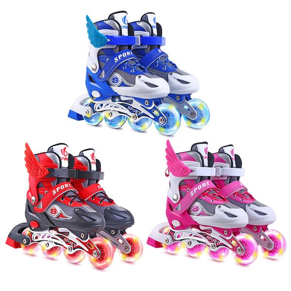 Patines en línea Patines ajustables para niños Patines de ruedas Juego completo para niños y niñas Juego combinado de patines en línea para niños 4 ruedas Patines flash Zapatos