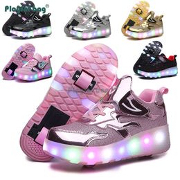 Inline Rolschaatsen Kinderen Wiel Schoenen Jongen LED Sneaker 2 Wielen sportschoenen USB opladen Outdoor Meisje AMB123 230706