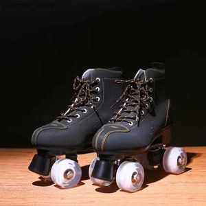 Skates à rouleaux en ligne Skates à rouleaux en cuir en cuir coulissant les baskets de patinage quadricoles pour hommes et femmes 4 roues flash y240410
