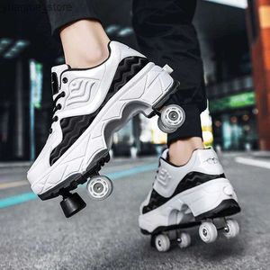 Skates à rouleaux en ligne Chaussures de déformation à double usage Double Row 4-roues patins à roule