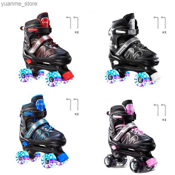 Skates à rouleaux en ligne Double Row Quad Roller Skates clignotant 4 roues Skate Shoes Adult Kids Boys Girls Outdoor Skated Sneakers For Beginner Gifts Y240410