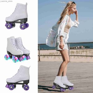 Skates à rouleaux en ligne clignotant des chaussures de patinage à rouleaux 4 roues patins pour femmes adultes débutant haut top double rang baskets en plein air