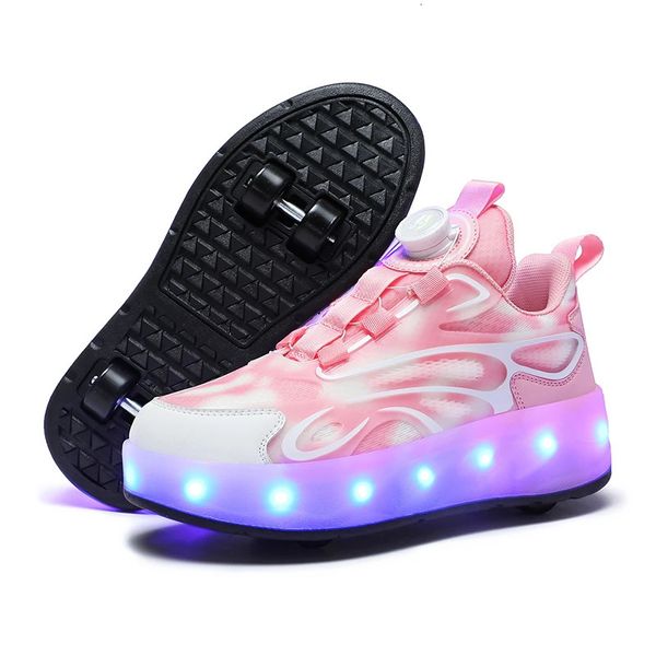 Patins à roulettes en ligne clignotant Skate garçons filles chaussure roues lumineuses baskets quatre enfants lumière LED Sport USB planche à roulettes 231016