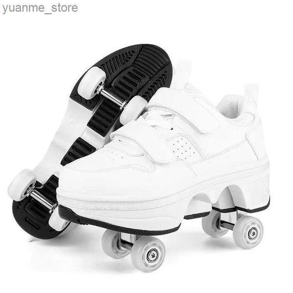 Patines en línea zapatos para caminar en las cuatro ruedas para patines para adultos con frenos automáticos estudiantes invisibles de zapatillas de deporte deformado Y240410