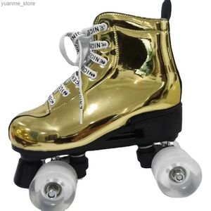 Rouleau en ligne Skates Gold Silver Roller Skate Chaussures Quad Sneakers Indoor Outdoor Sport débutant Double Row Men Adult Men Femmes 4 Roues Y240410