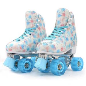 Patins à roulettes en ligne de haute qualité Blue Bubble Doodle PU Patins à roulettes Chaussures Patins Double Row 4 WheelInline 2 Line Quad Sneakers Formation HKD230720