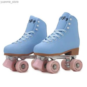 Skates à rouleaux en ligne de haute qualité Blue Blue adulte à double rangée Double Row Roller chaussures Patinines avec 4 roues Rink Aluminium Base Bracket Lacets Frein avant Y240410
