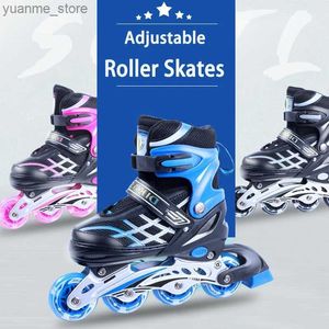 Inline rolschaatsen Kids Inline Roller Skate Shoes Set verstelbare maat flitsende 4 wielen Skates Outdoor Skating Sport Bonzen Girls Tiener Beginner Y240419 1GSZ
