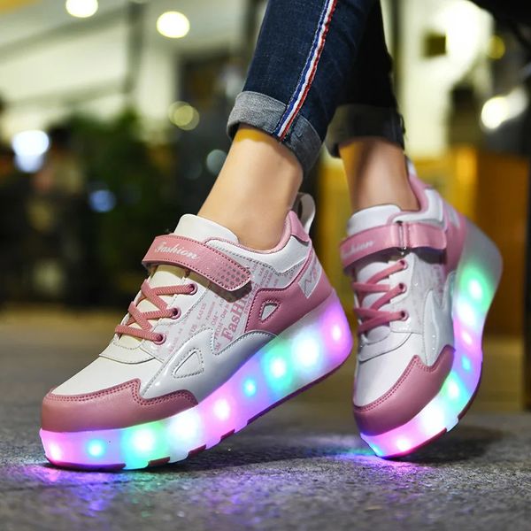 Patins à roulettes en ligne chaussures pour enfants lumière LED clignotante 2 roues patinage Sneaker chaussure volante Recharge Multi respirant garçon fille y231016