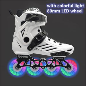 Patines de ruedas en línea LED 80mm zapatos para FSK Slalom Skate blanco rojo azul rosa colorido Flash 4 ruedas 3 velocidades brillo 230706
