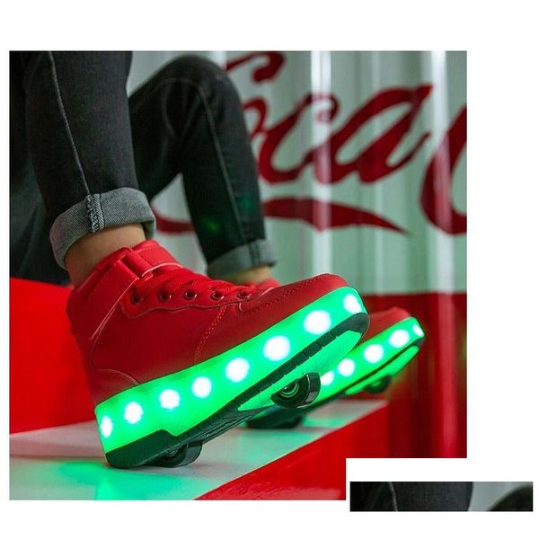 Les patins à roulettes en ligne LED LED GLAINS USB Charges deux roues Skate Shoe Fashion Sneaker Walk Drop Livrot Sports Outdoors Action Dh8th