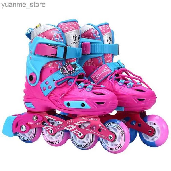 Patines en línea nuevos niños para adultos skates de rodillo ajustable zapatos patins patins protector set flash de cuatro ruedas de cuatro ruedas en línea principiantes y240410