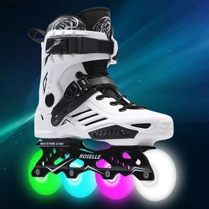 Inline Rolschaatsen Originele Roselle Schoenen Super Knipperende LED PU wielen Plat Frame Salom Slide FSK Straat Asfaltweg Patines 231122