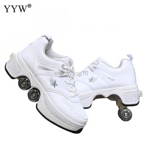 Patines en línea Pu Leather Kids 4 Ruedas Roller Skate Shoes Casual Deformation Parkour Sneakers Patines para rondas Adulto de Running Sport Shoes HKD230720