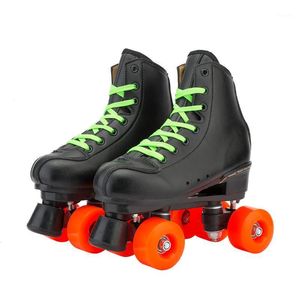 Inline rolschaatsen pu lederen verlichting dubbele lijn hard dragen anti-skidding twee schaatsenschoenen unisex rubber1