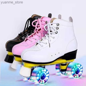 Skates à rouleaux en ligne PU en cuir patin à roulettes pour hommes et femmes 3 couleurs débutant extérieur 2 rangs adultes 4 roues flash chaussures de patinage y240410