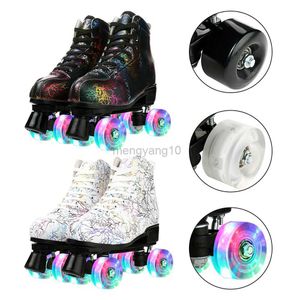 Patins à roulettes en ligne Patins à roulettes en cuir PU Chaussures Adulte Professionnel Patinoire Double Rangée Clignotant Quad Skate 4 Roues Coulissantes Inline Skating Sneaker HKD230720