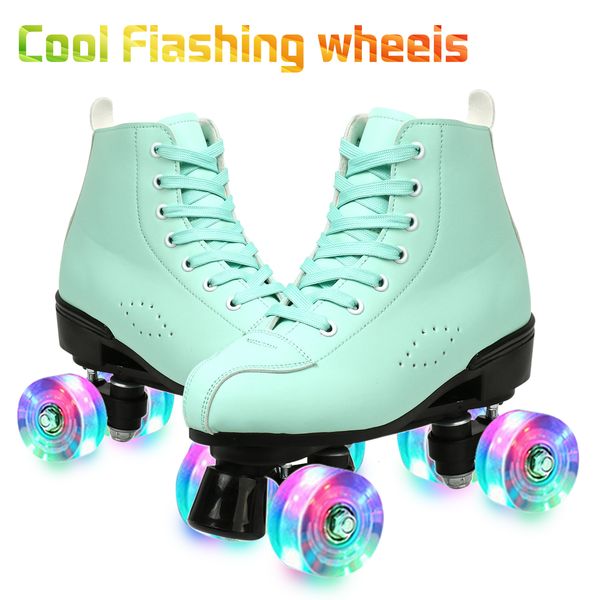 Patins à roulettes en ligne Patins à roulettes en cuir PU Chaussures de patinage Patins à roues alignées à 4 roues pour adultes Enfants Quad Skates Sneakers Flash Wheel Patines 230323