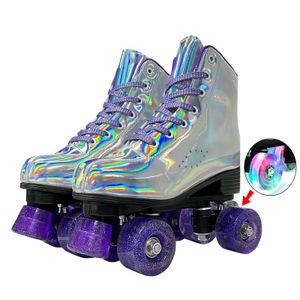 Patins à roulettes en ligne chaussures de patinage en cuir PU baskets coulissantes Quad 2 rangées Patines avec 4 roues Flash 231128