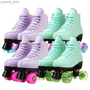 Inline Roller Skates Quad 4 Wheels Roller Skates Shoes MicroFiber Leather Pu Adult Men Dames Vrouwen Unisex Skating Skating Sport Flash Wheel Training Schoenen Y240410