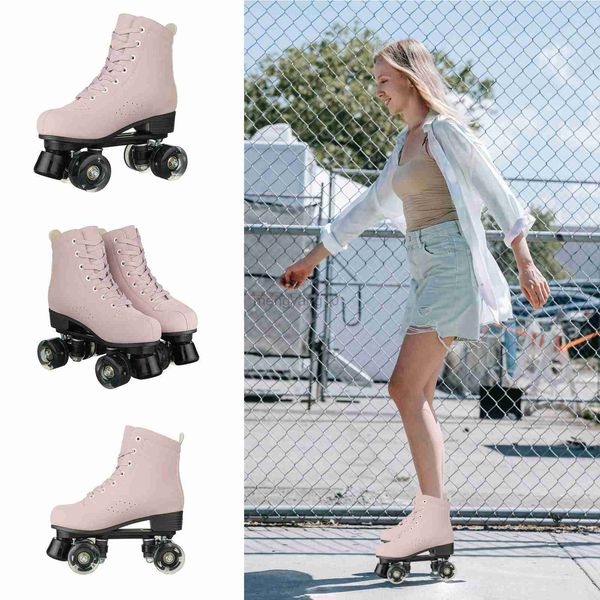 Patins à roulettes en ligne Patins à roulettes 4 roues Flash Wheel Skates Chaussures Cuir microfibre PU Caoutchouc Résistant pour les femmes Chaussures d'entraînement coulissantes Quad HKD230720