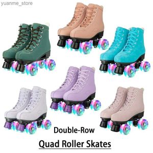 Inline rolschaatsen Roller Skate MicroFiber Leather Pu Rubber Waring 4 Wheels Flash Wheel Skates Shoes For Women Sliding Quad Training Shoes Y240410