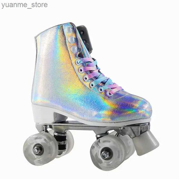 Rouleaux en ligne STILLES SILTS ET GOLD PVC Rouleau en cuir Double Row Women Men Adulte Two Line Skateboard Chaussures Patines PU 4 Roues Y240410