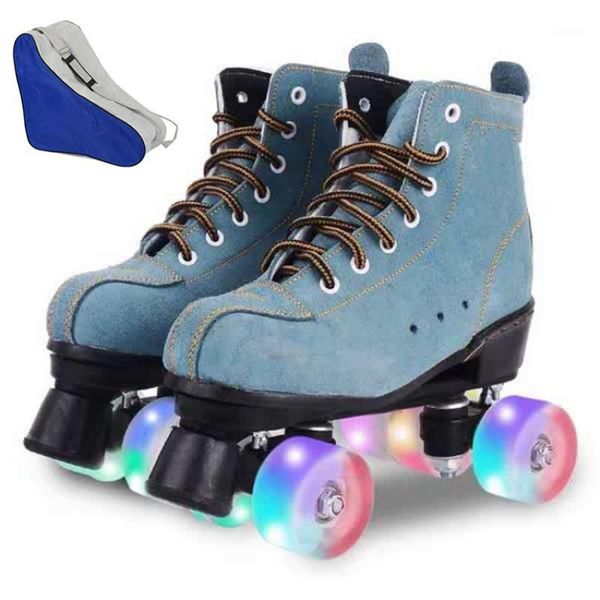 Patins à roulettes en ligne patinage 4 roues Double rangée chaussures peau de vache extérieur garçons filles Street1