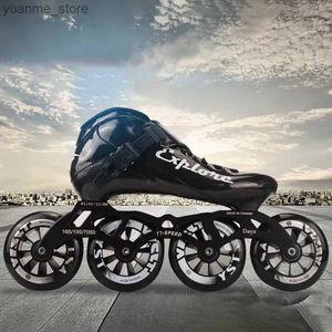 Inline rolschaatsen Speed Skates Professional Racing Childrens 3-Wheeled Skates Straight Row Large 4 Wheels Inline Roller Skating Shoes Y240410