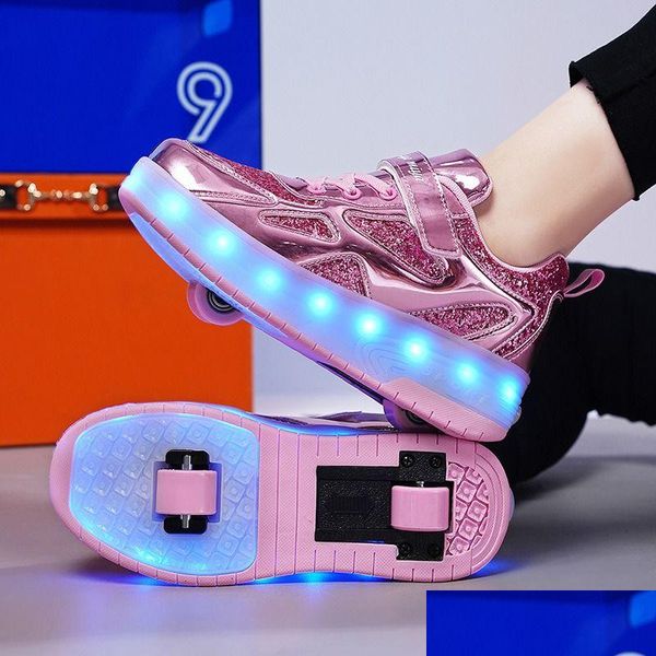 Patins à roulettes en ligne Deux roues LED Light Skate Shoe Outdoor Casual Fashion Adt Sneaker Parkour Drop Livraison Sports Outdoor Action Dhgjr