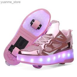 Pouteaux à rouleaux en ligne Deux roues baskets lumineuses LED LED Light Roller Skate Chaussures pour enfants Chaussures LED LED Chaussures filles Chaussures Sight Up With Wheels Shoe Y240410