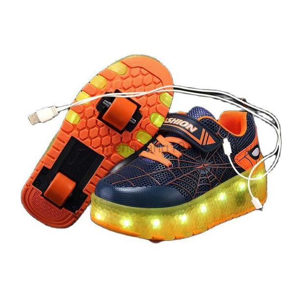 Patins à roulettes en ligne deux roues baskets lumineuses noir rouge lumière LED chaussures de patin à roulettes pour enfants enfants chaussures LED garçons filles chaussures éclairer 28-43 HKD230720