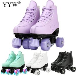 Patinadores en línea de patines mujeres chicas moradas 2 fila doble 4 ruedas zapatillas de patinaje PU Flash Sliding Quad Sneakers entrenamiento 231128