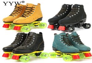 Skates à rouleaux en ligne Yyw Cowhide Girls Femmes pour enfants Adultes Chaussures de patinage coulissantes Sneakers 4 roues 2 lignes d'extérieur d'entraînement extérieur 18052050