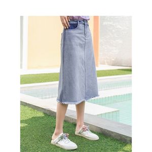 INMAN été femmes pur coton Jeans soleil bas Wera dame vêtements lavage teinte rétro A-ligne style concis fille Denim jupe mi-longue 210708