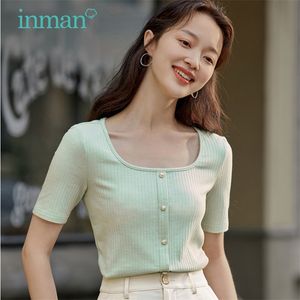 Inman zomer dames t -shirt casual korte mouw vrouw kleren veelzijdige top vrouwen vierkante kraagkantoor dame elegante pullover 220527