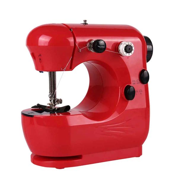 Inne Mini Red Sewing Machine portable portable Adaptateur de pédale de pied à double vitesse Manuel d'enroulement automatique Electric avec lumière nocturne