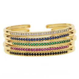 Diamètre intérieur 58-60 ouvert ajuster bracelet bracelet cz pavé cercle bande classique coloré pierre de naissance plaqué or femmes bracelets268g