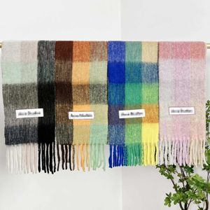 Binnen-Mongolië Ac Regenboog Geruite Wollen Sjaal Alpaca Haar Mohair Gemengd Kwast