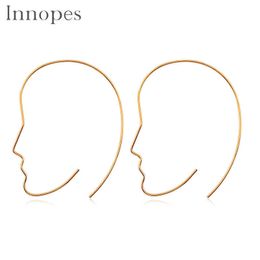 Innopes Boucles d'oreilles visage européennes et américaines Boucles d'oreilles géométriques en acier inoxydable Ligne mince Bijoux d'oreille exagérés Q0709