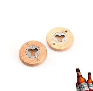 Innovatief ontwerp Magnetisch een flesopener Hout Ronde Fridger Magneet Opener Coaster Bottle-Opener met magneten SN6072