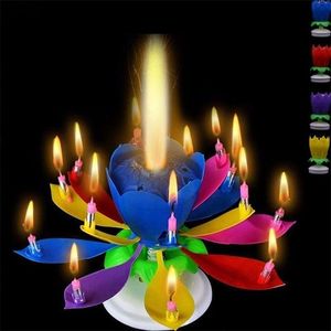 Innovatieve muzikale roterende lotus bloem kaarslicht gelukkige verjaardag Diy cake decoratie trouwfeest geschenken 220629